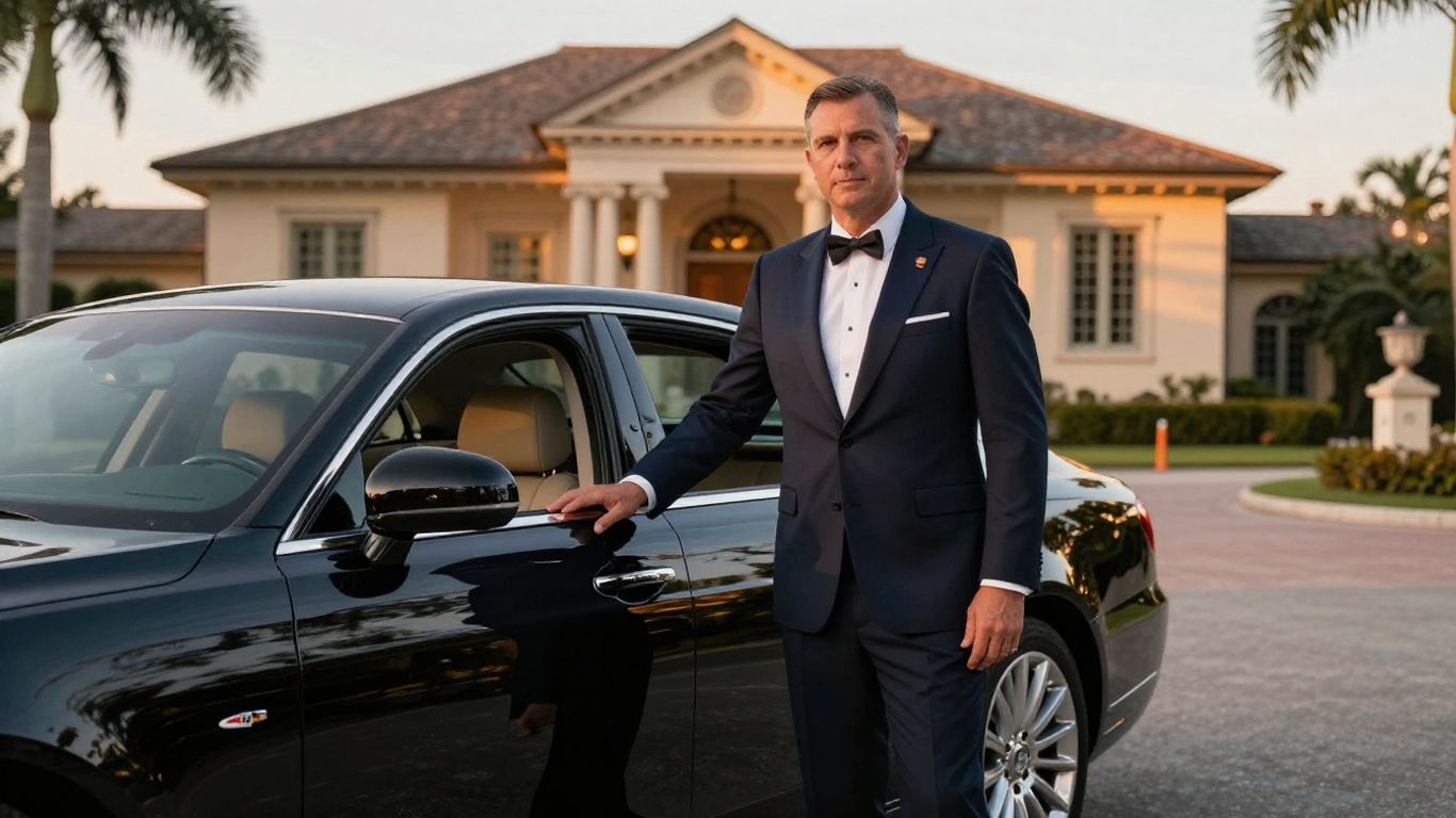 Professional chauffeur waiting at a grand venue
