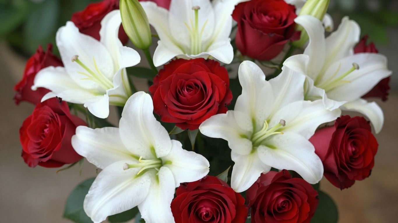 Anniversary flowers in Altona: roses and lilies bouquet.