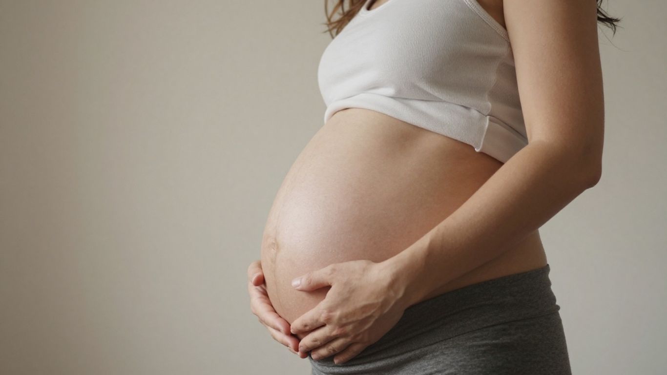 Mujer embarazada de 23 semanas acariciando su vientre.