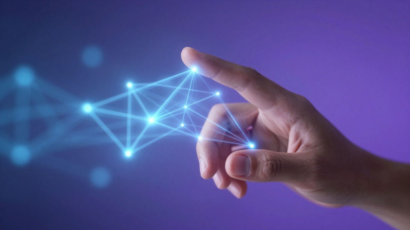 Human hand interacting with digital network