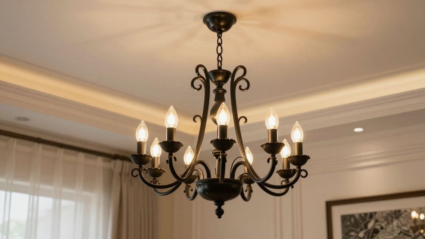 Elegant black 5-light chandelier in a stylish room.