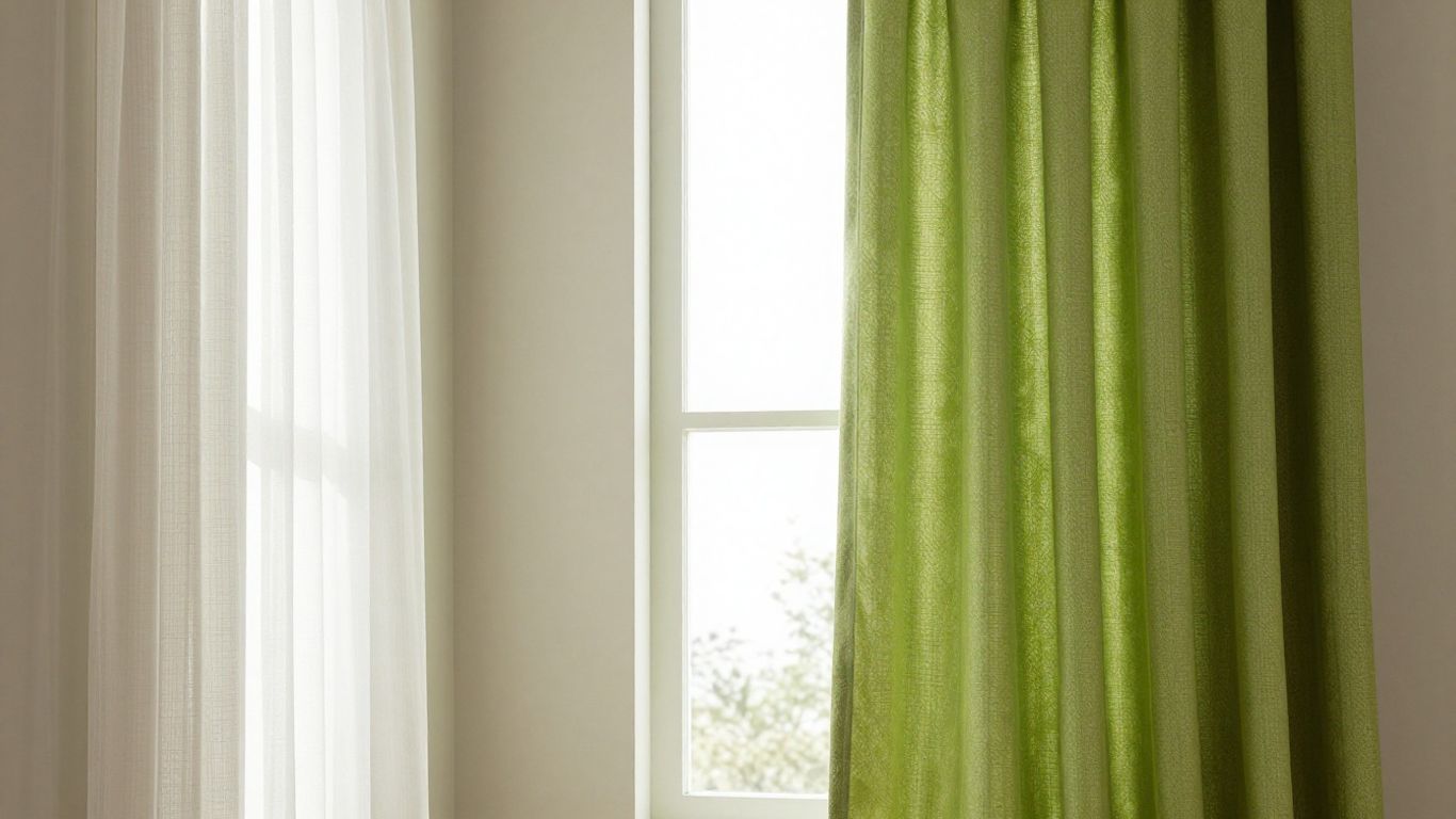 Window treatments in contrasting seasonal styles.