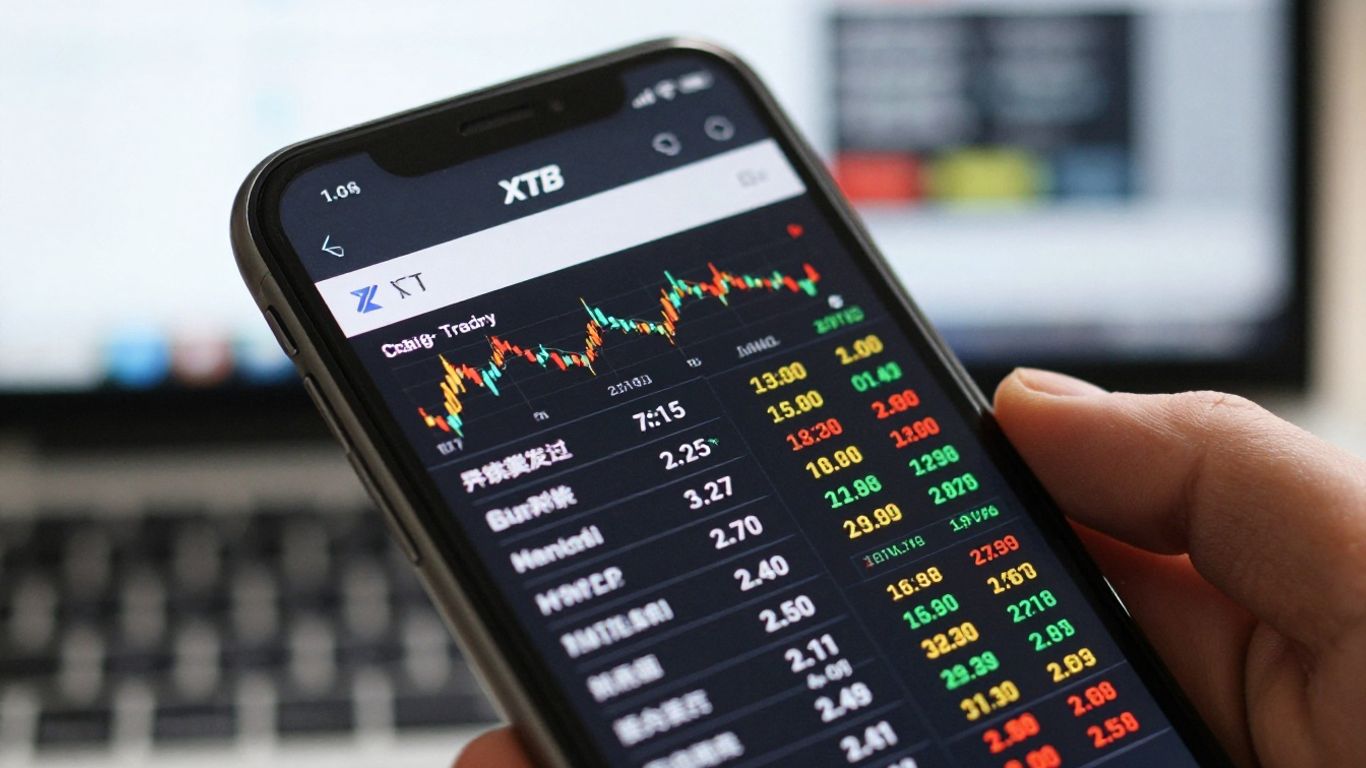 XTB trading app interface on a smartphone screen.
