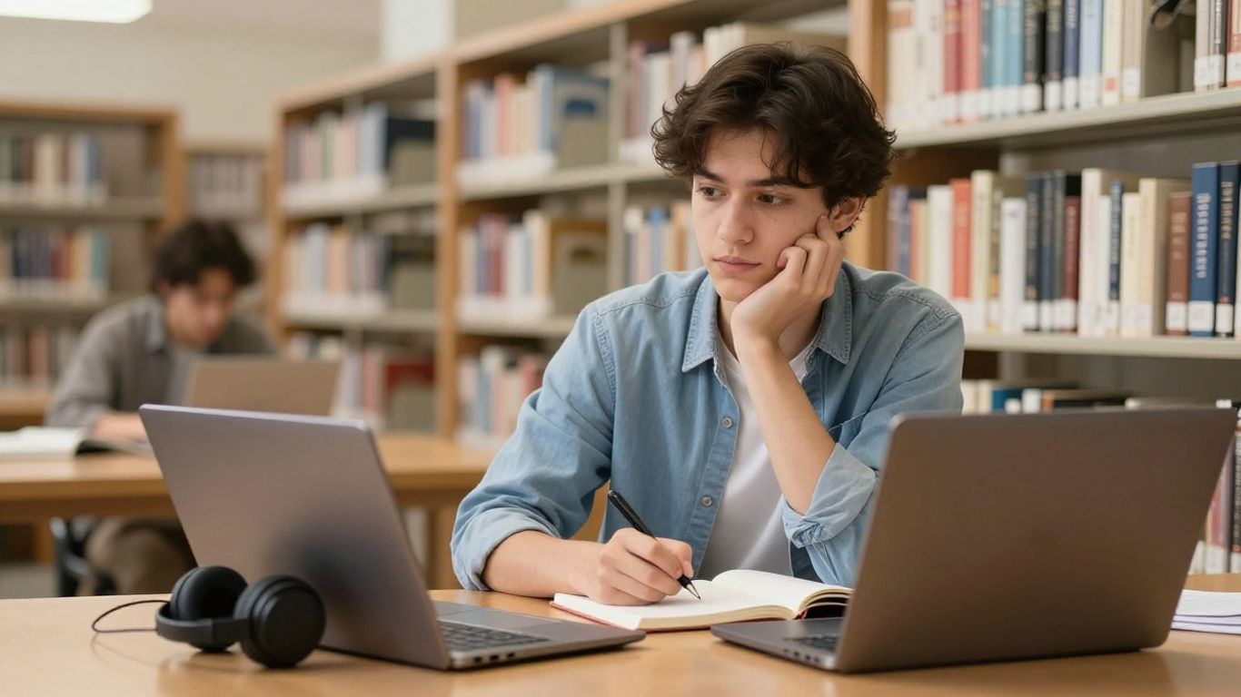 Student exploring career guidance on a laptop