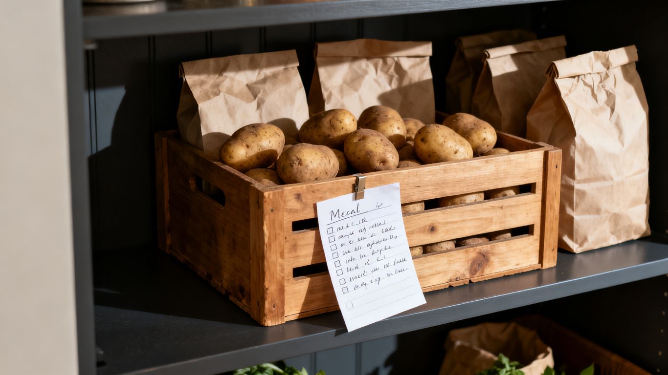Voorraad biologische aardappelen thuis