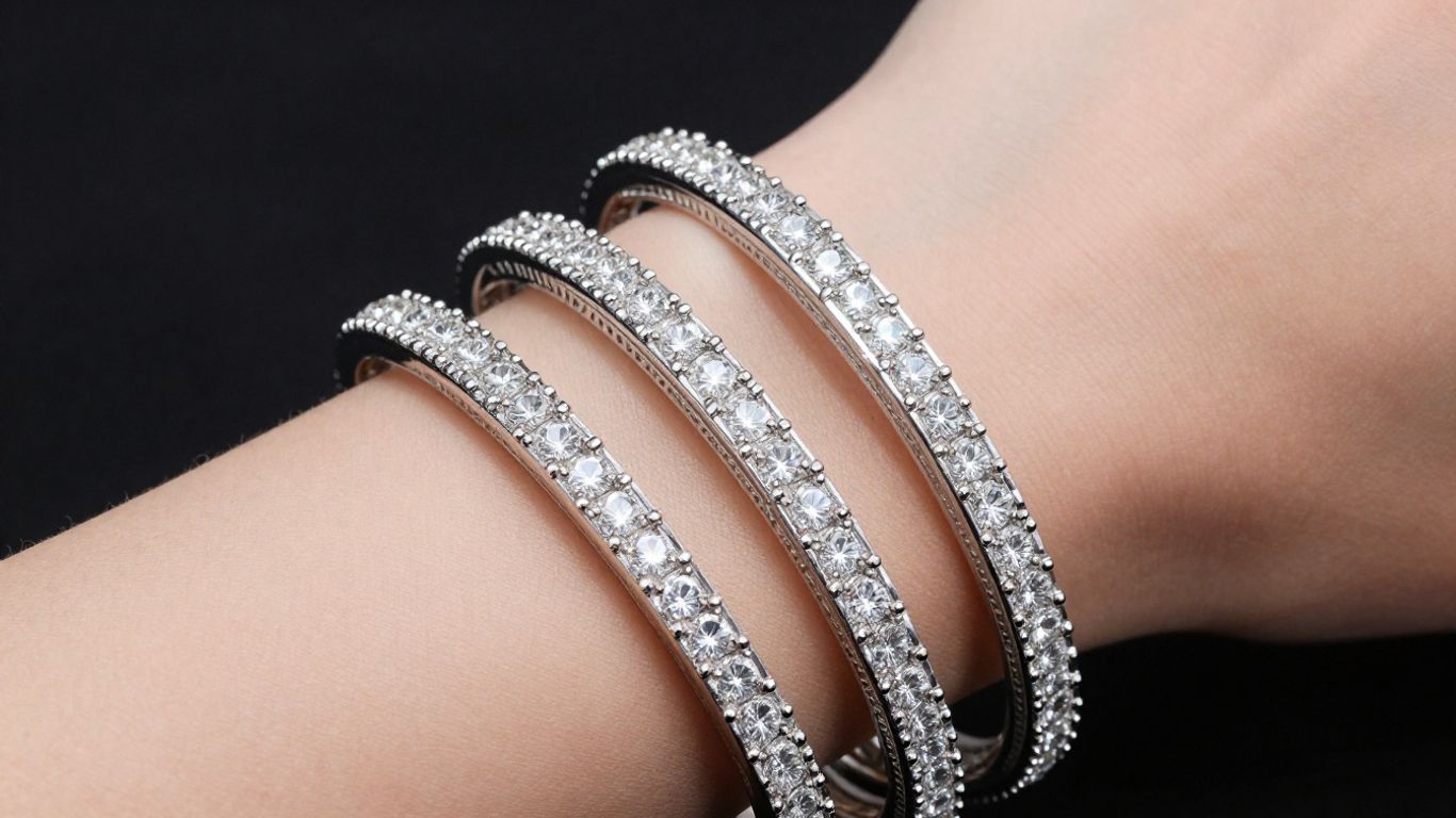 Diamond bangles on a woman's wrist