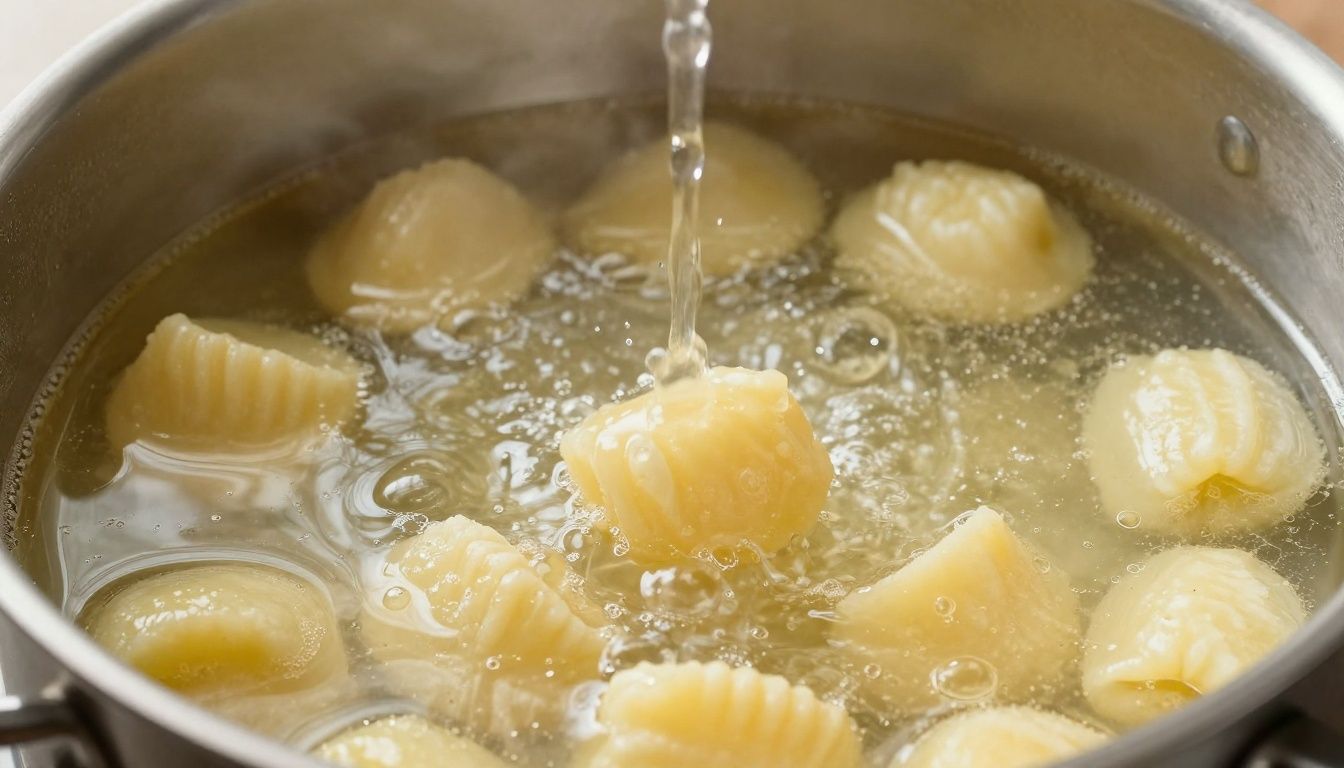 Olive Garden Chicken Gnocchi Soup - Dropping potato gnocchi into the simmering chicken soup