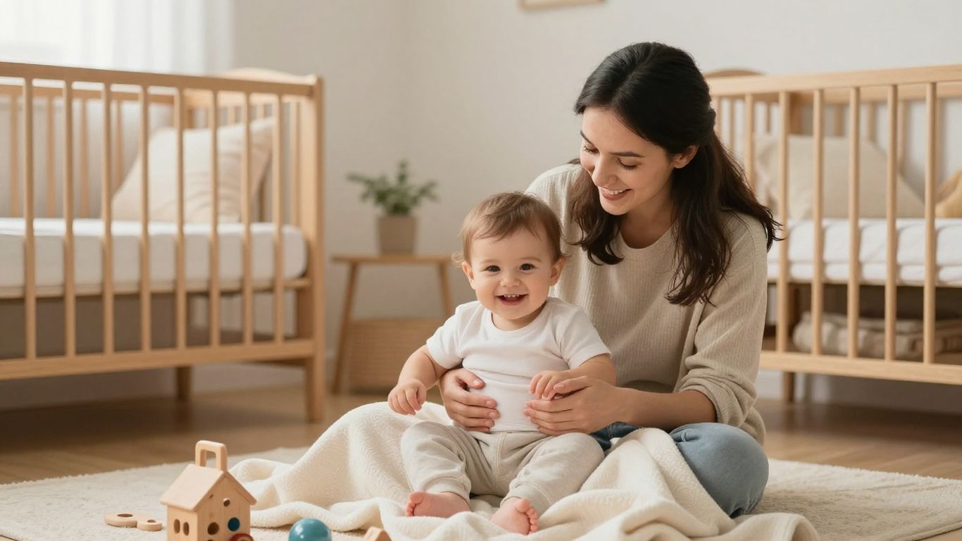 Parent and toddler in a cozy nursery.
