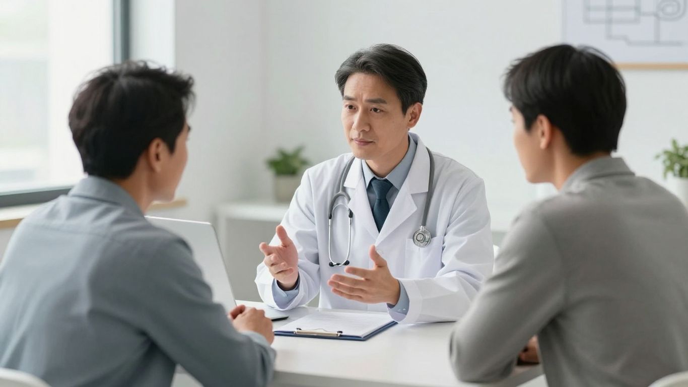 Médico ouvindo paciente sobre flacidez íntima.