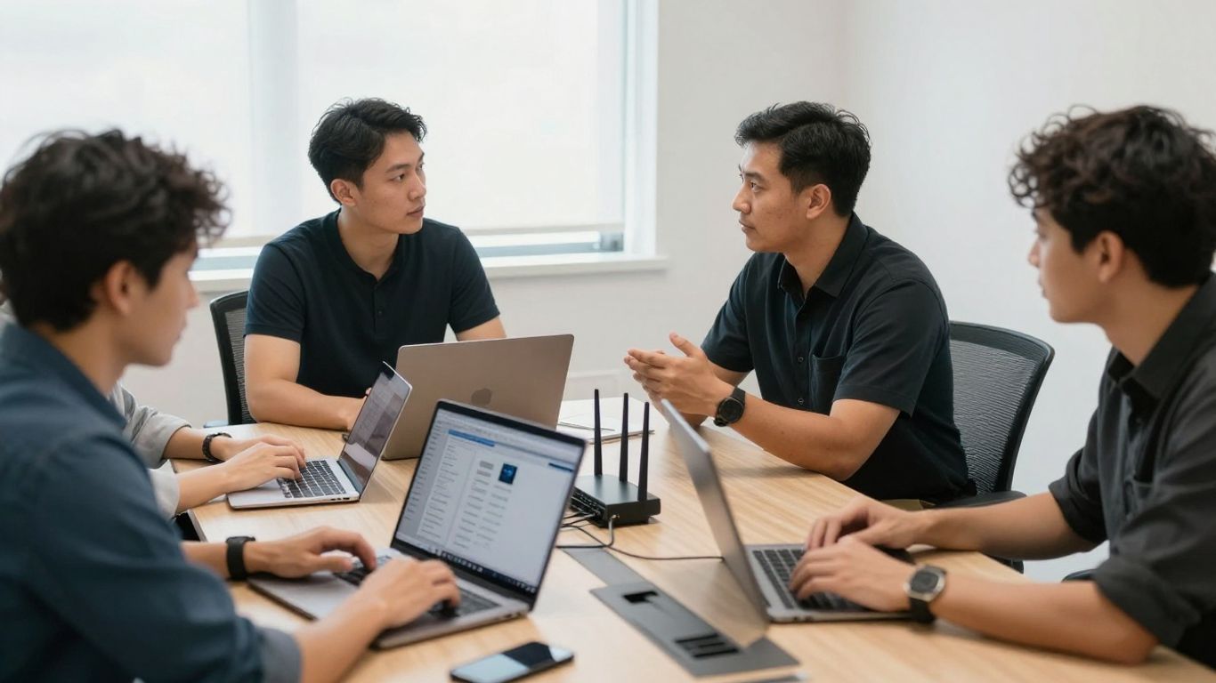 Small business team reviewing technology systems
