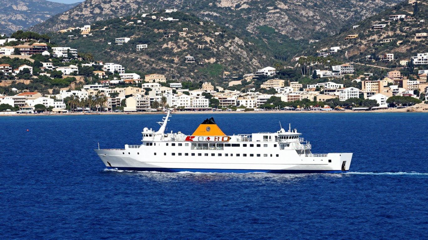 Ferry sailing across the sea towards Ibiza.
