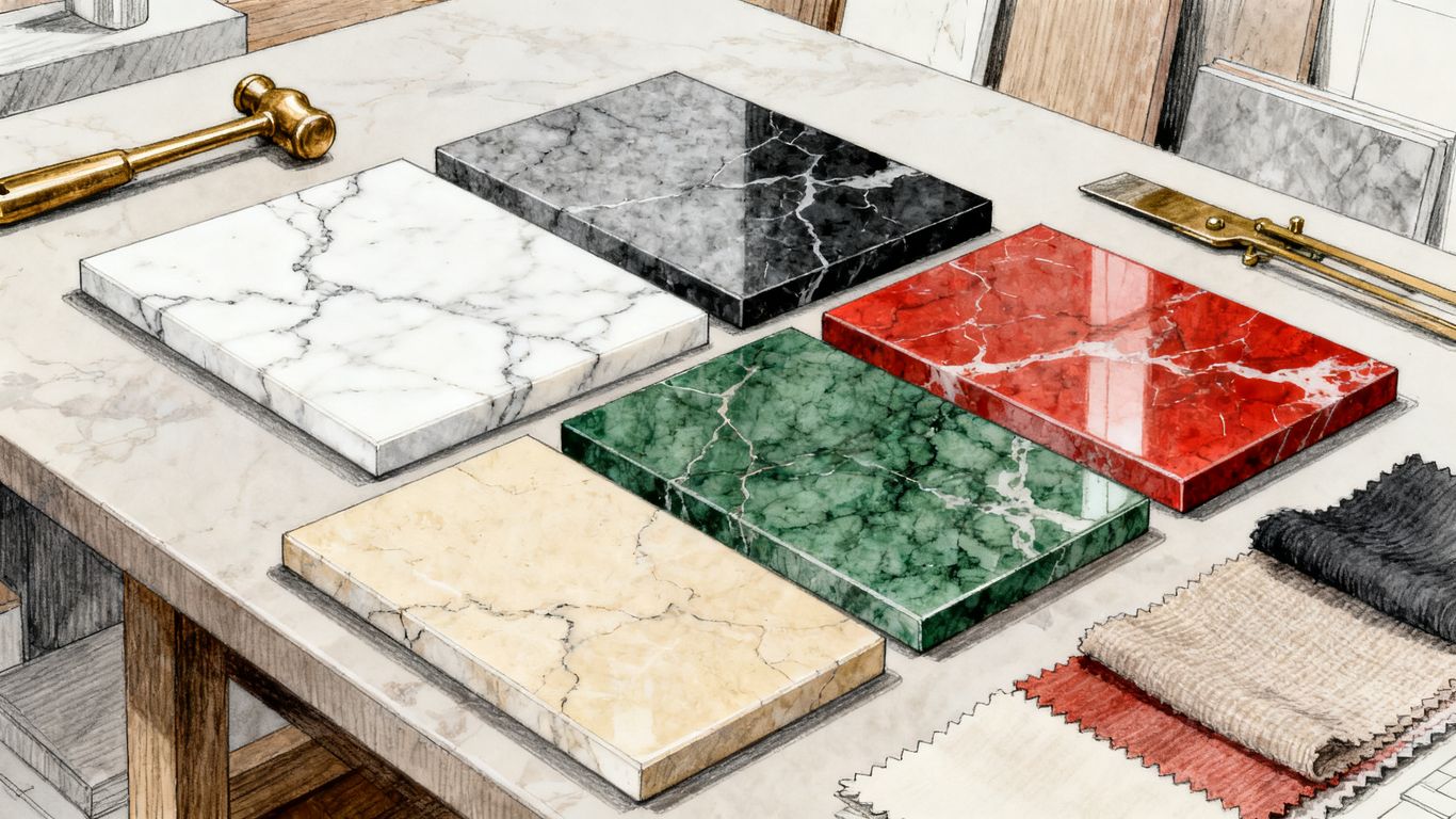 White gray and black marble samples