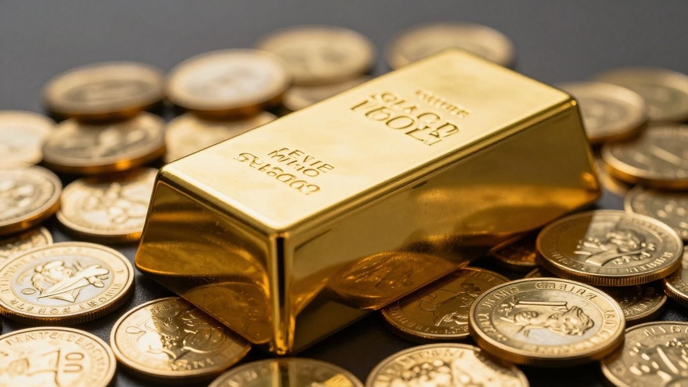 Barre d'or sur des pièces d'or