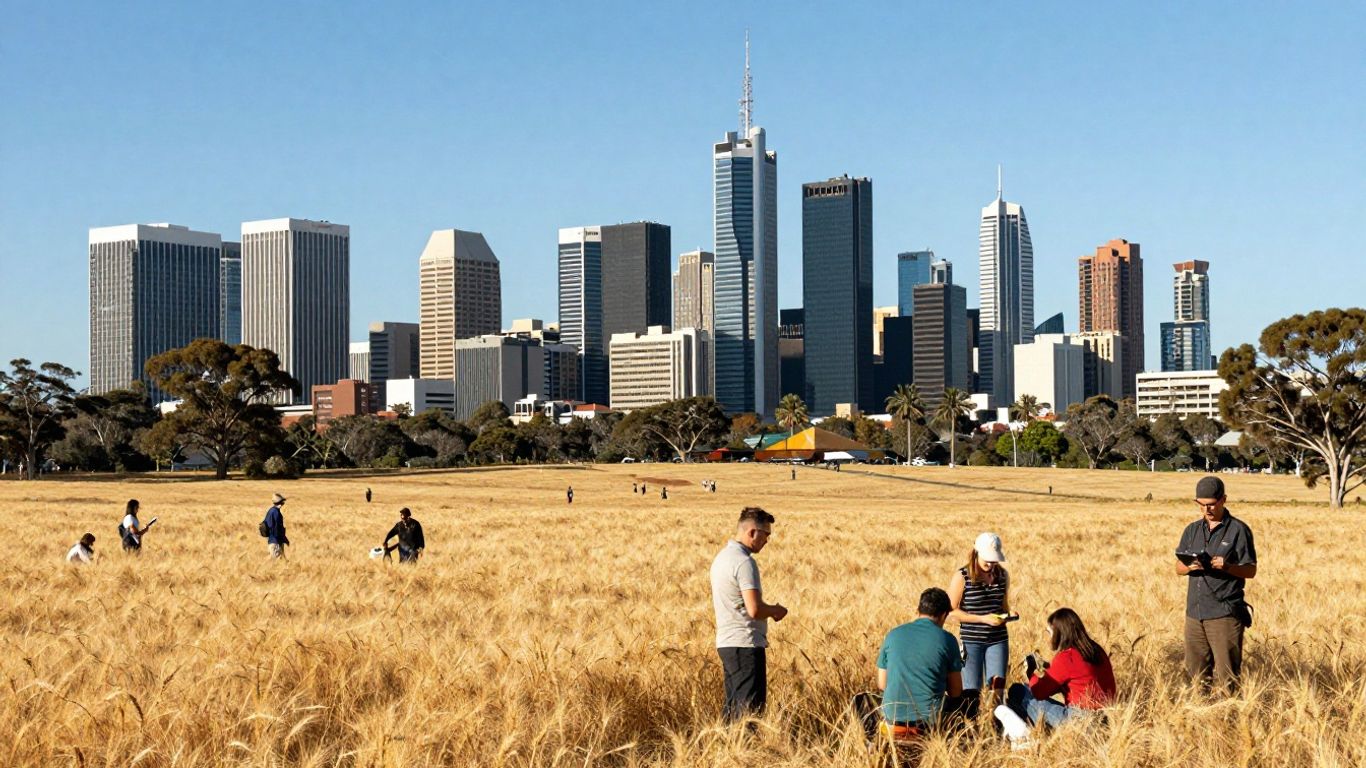 Australian landscape evolving into a modern city skyline.