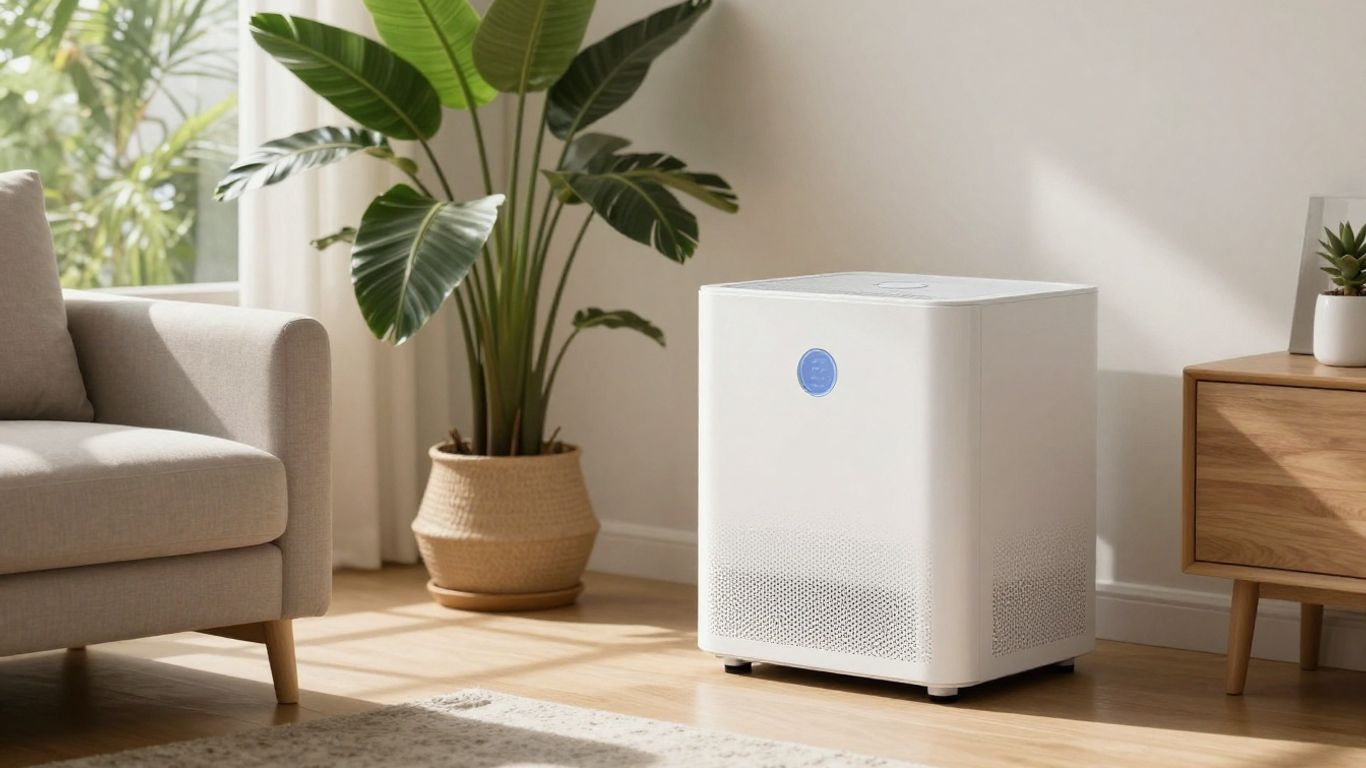 Modern dehumidifier unit in a bright living room