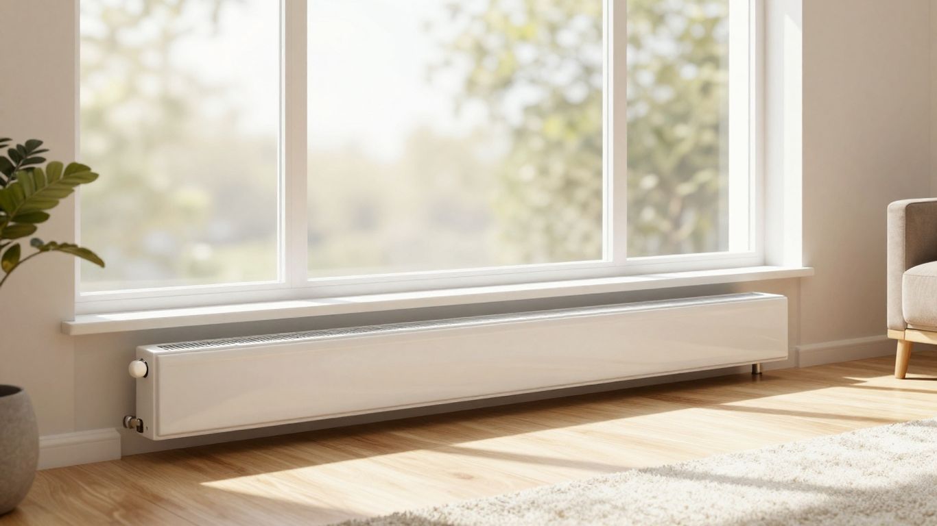 Radiateur blanc moderne dans un salon lumineux et confortable.