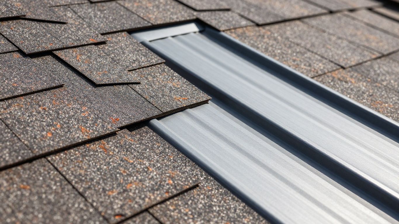 Roofing materials collage: shingles, tiles, metal panels.