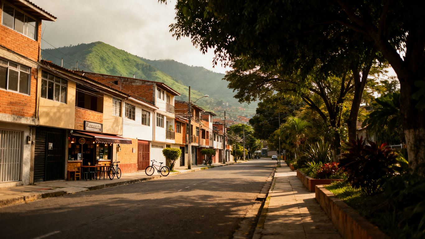 Tree-lined residential streets and cafés in Laureles