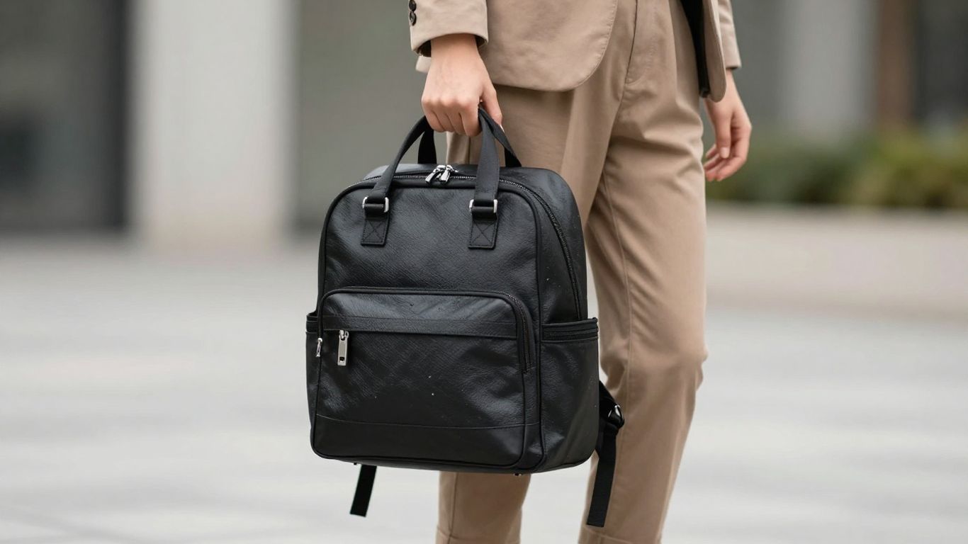 Stylish parent with a designer diaper backpack.