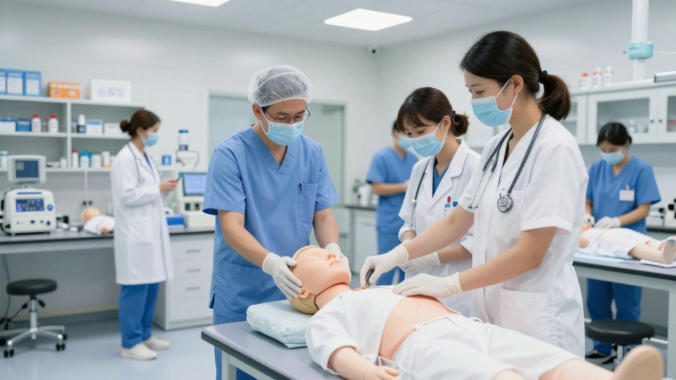 Healthcare professional in a modern training simulation lab