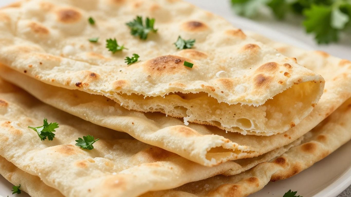 Golden lavash bread with fresh herbs.
