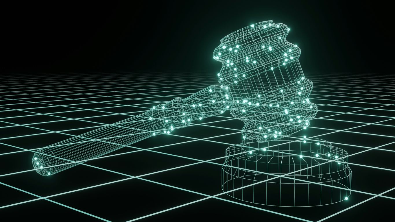 a 3d image of a judge's hammer on a black background