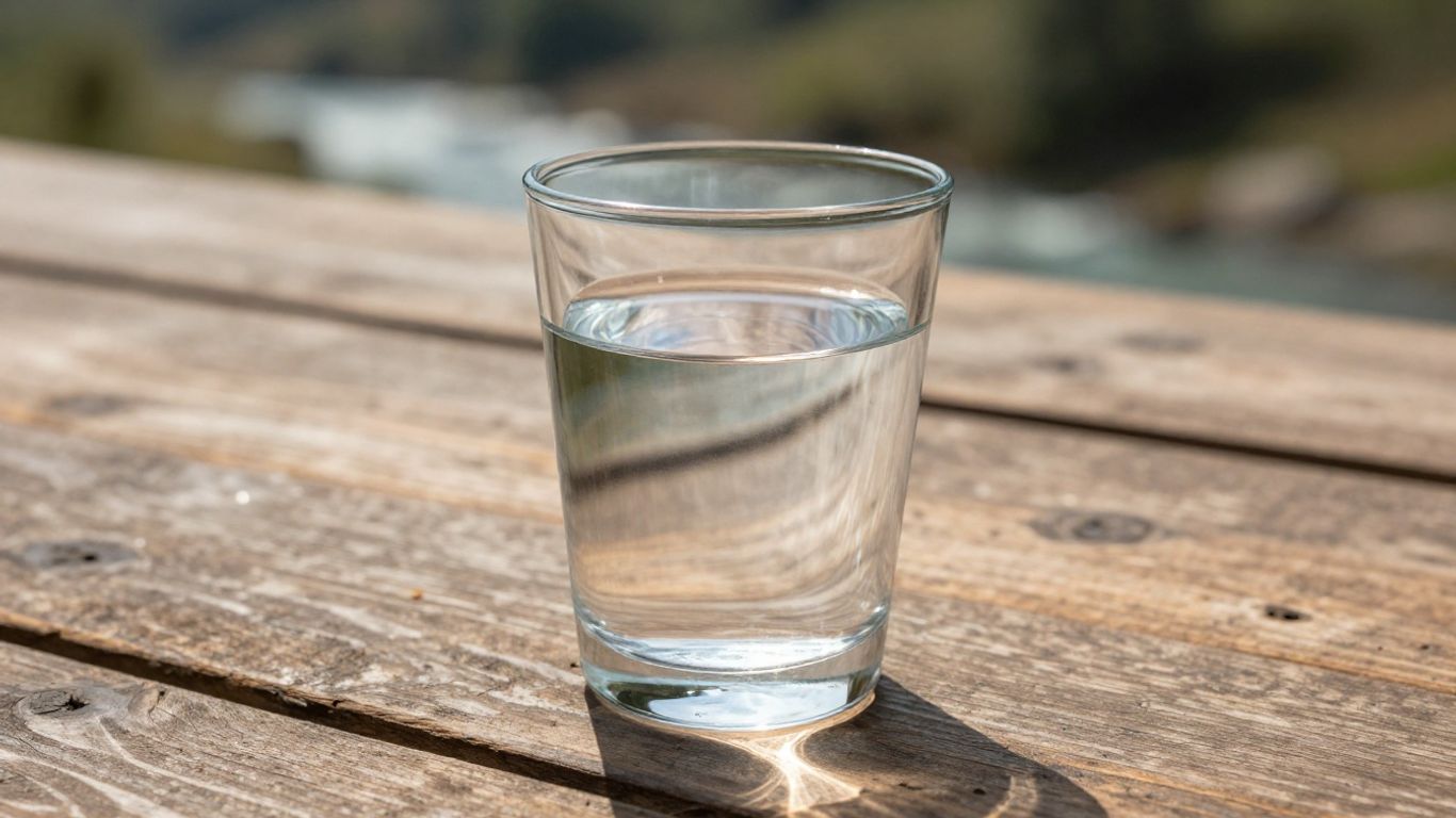 Rent dricksvatten i ett glas på ett bord.