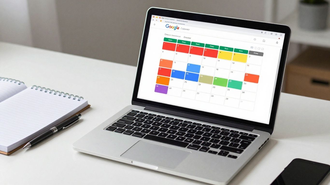 Google Calendar time blocking interface on a laptop.