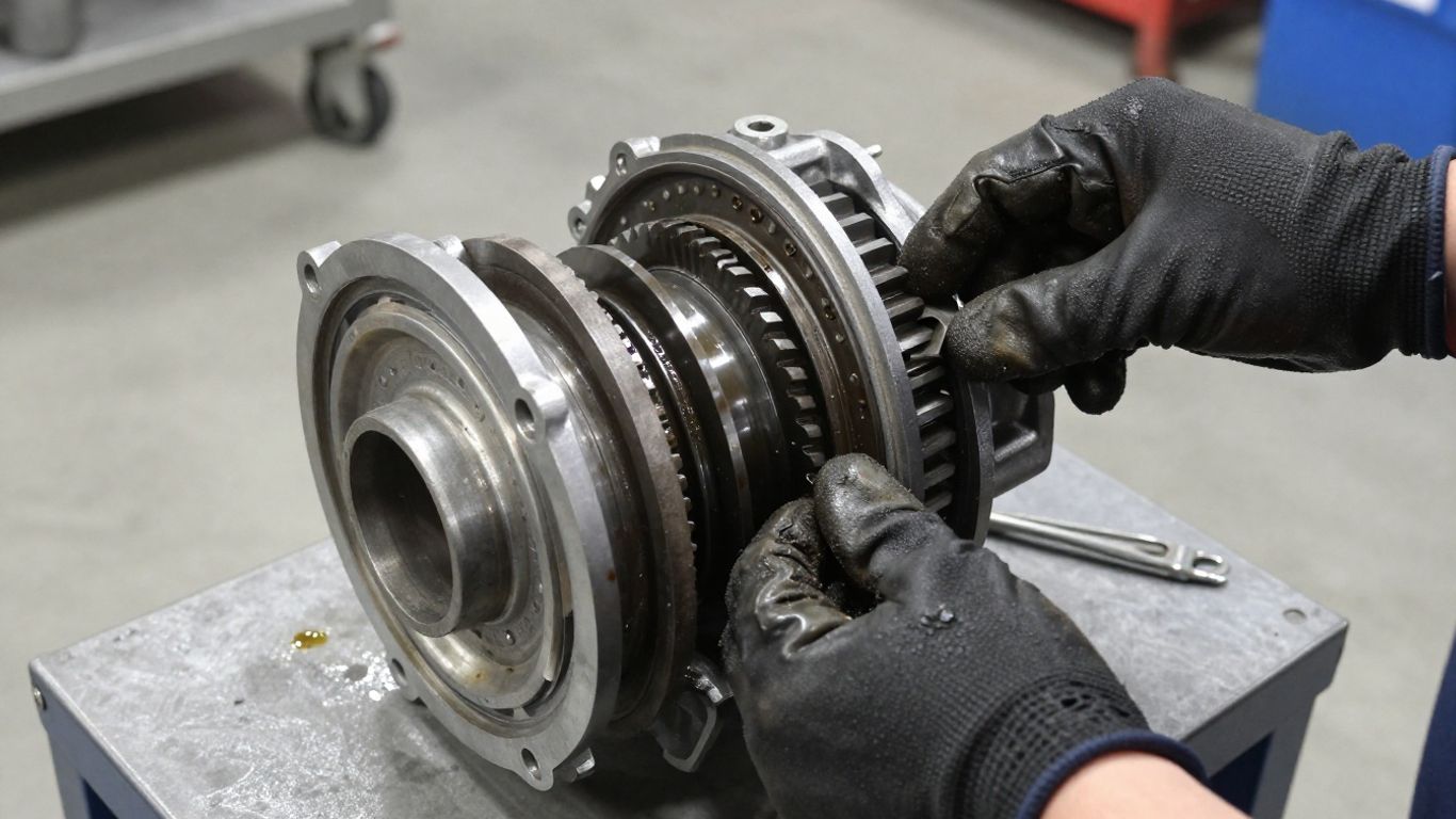 Used differential housing on workshop inspection bench