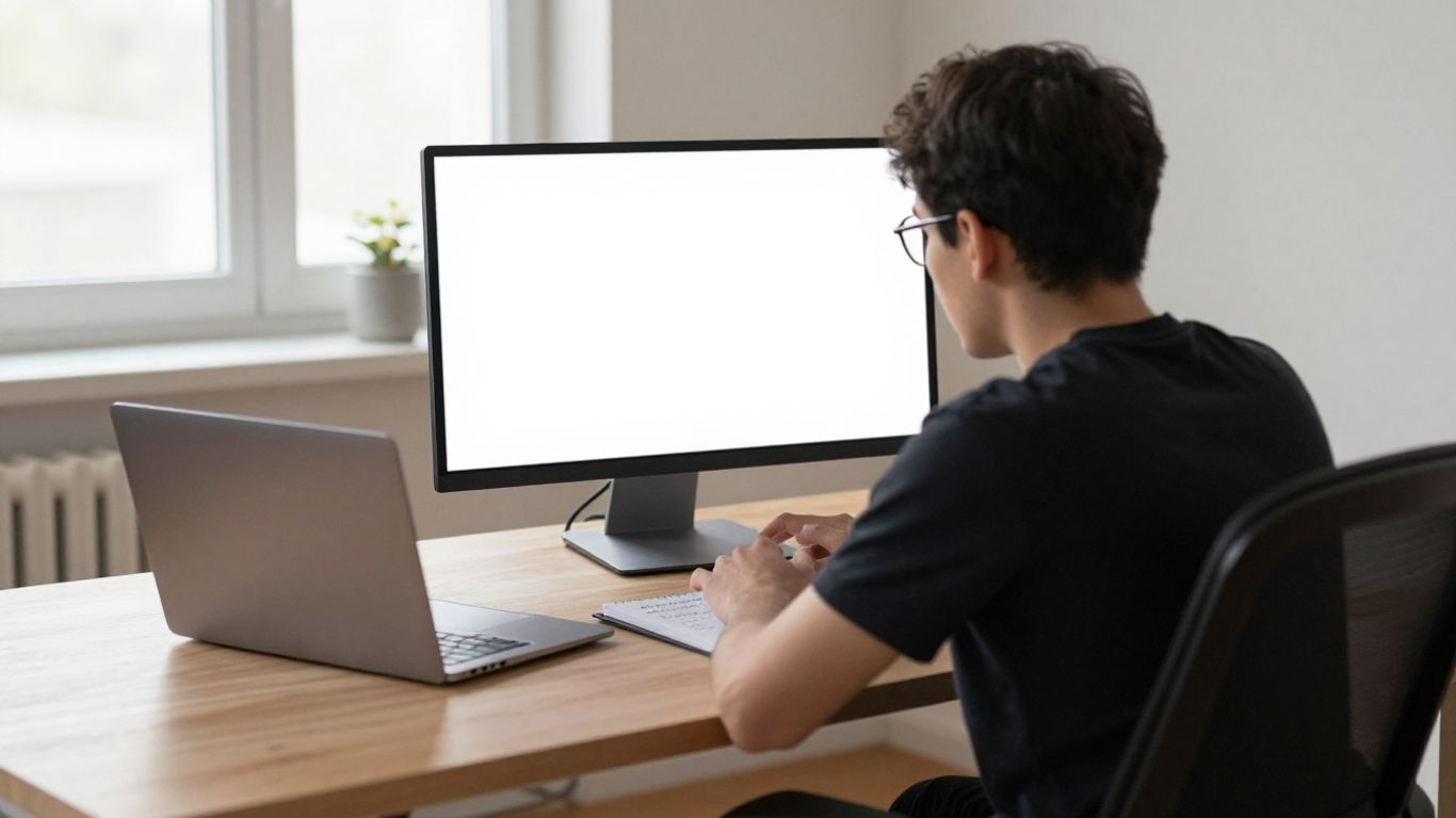 Trader reviewing a funded trading evaluation at a desk