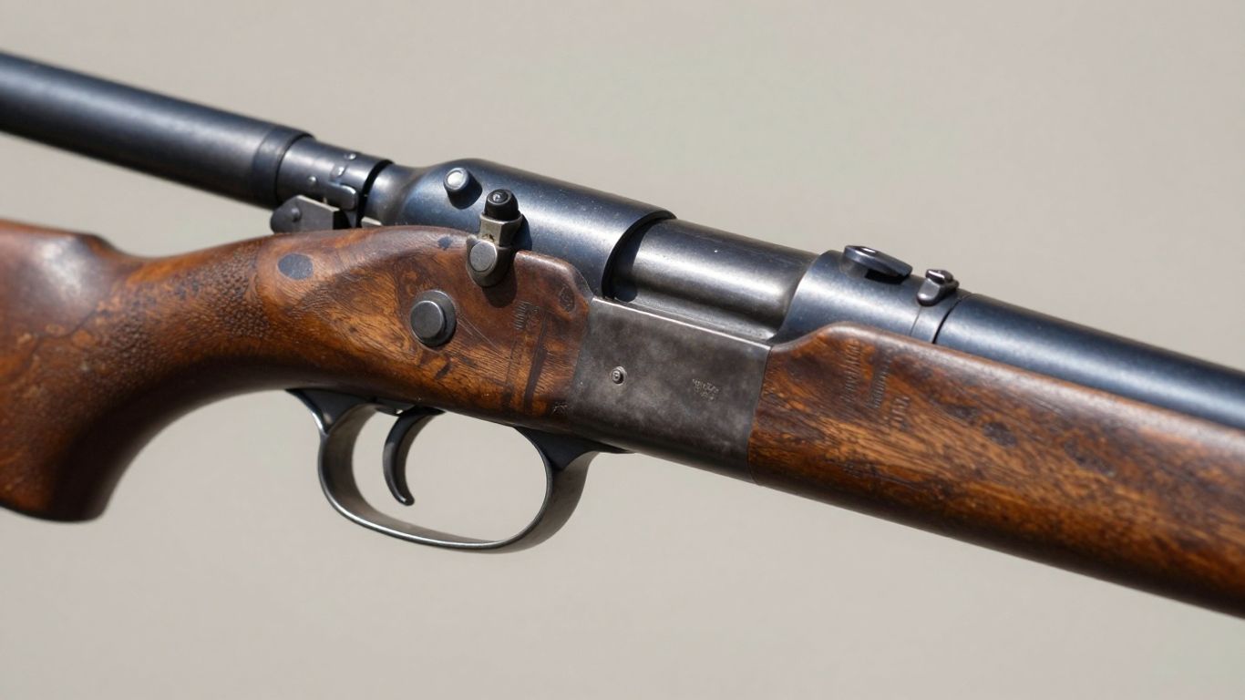 Springfield 87M .22 rifle, classic design, wooden stock, blued barrel.