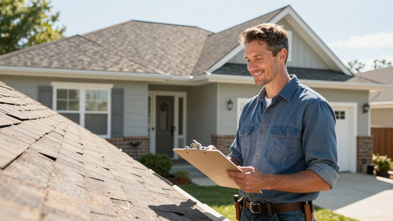 Roofing contractor at a homeowner's door.