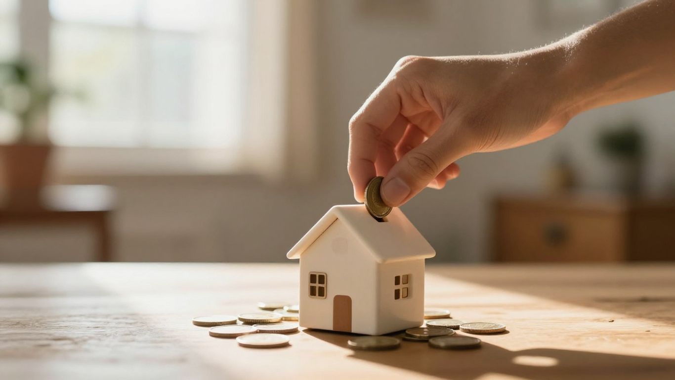 Home healthcare finances: coin in house piggy bank.