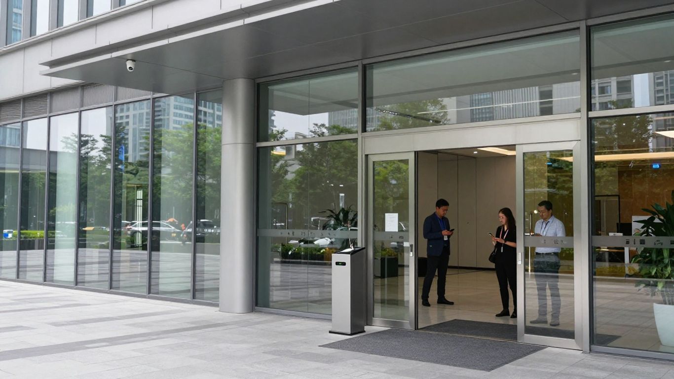 Modern access control reader at office entrance