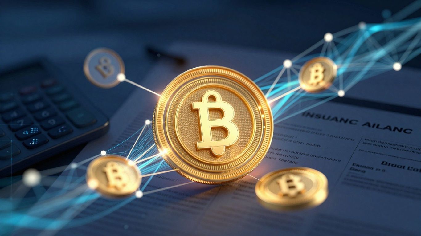Blockchain network connecting insurance documents and data.