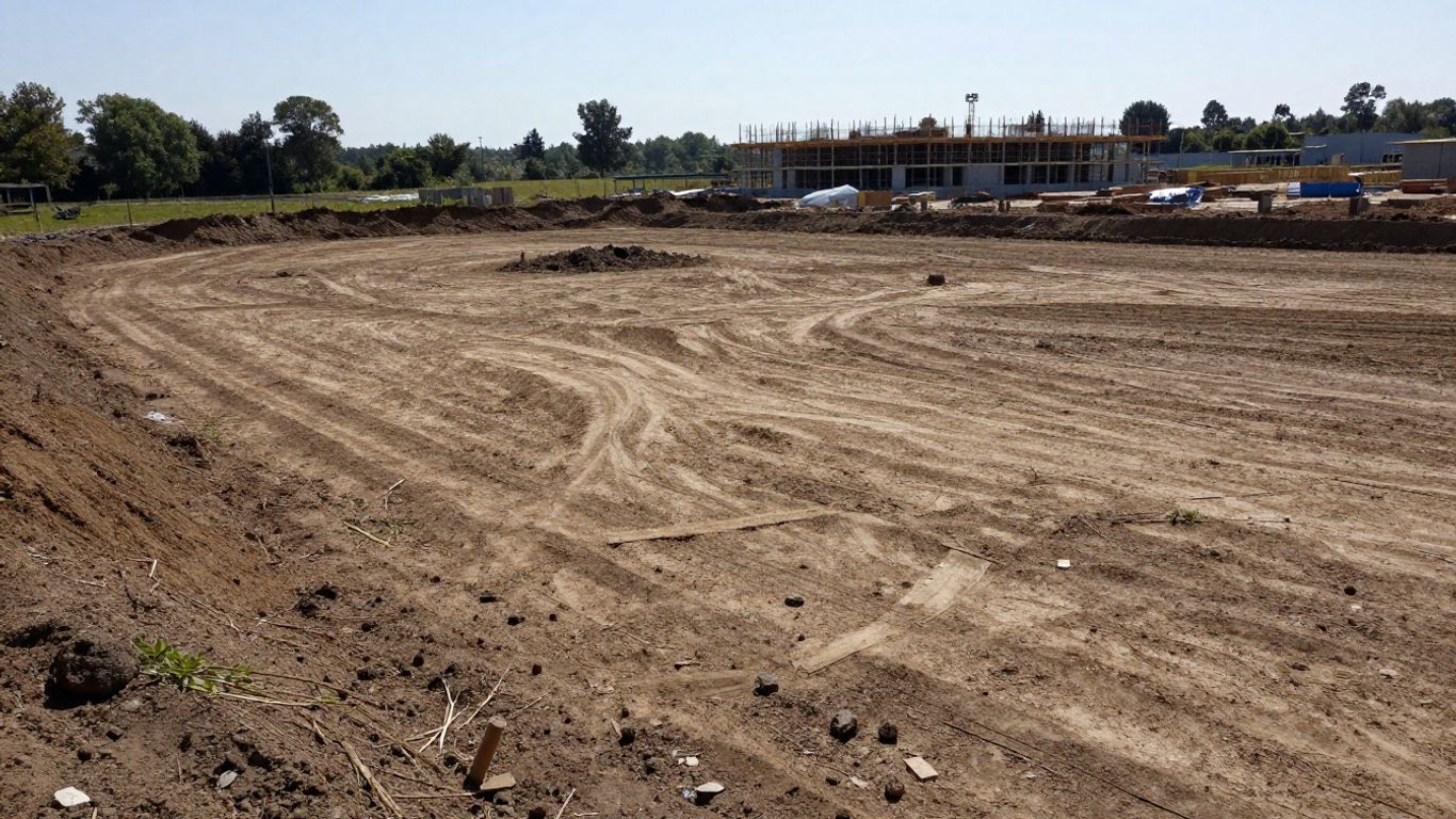 Undeveloped land with construction in progress.