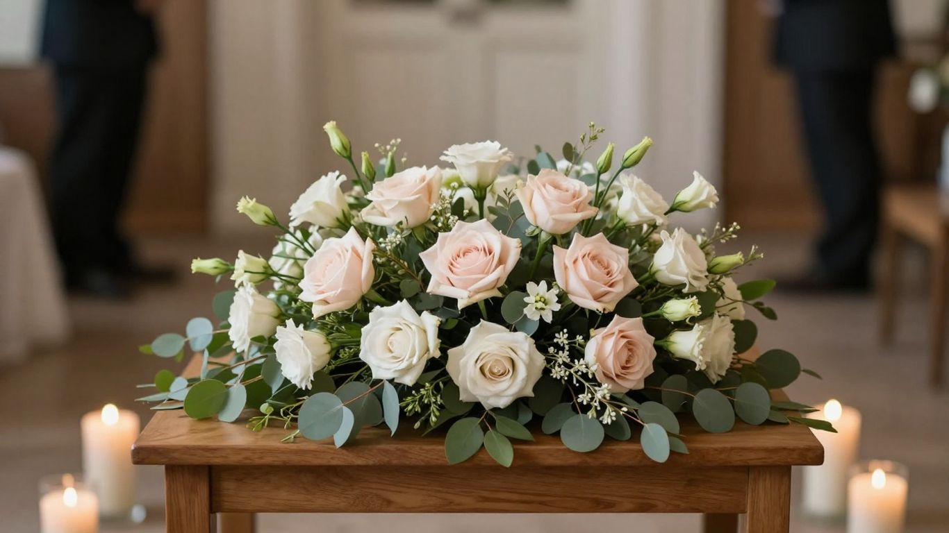 Pastel flowers arranged on a quiet memorial table