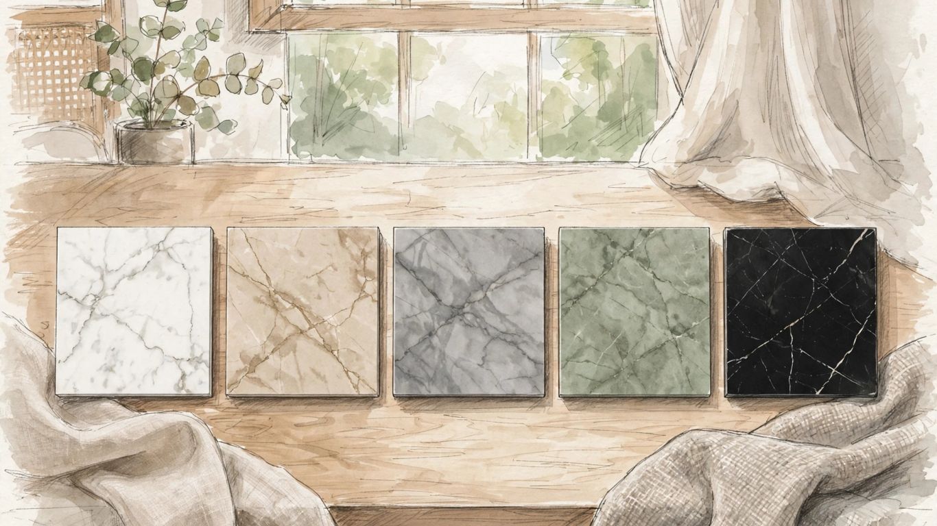 Marble floor sample colors in a room