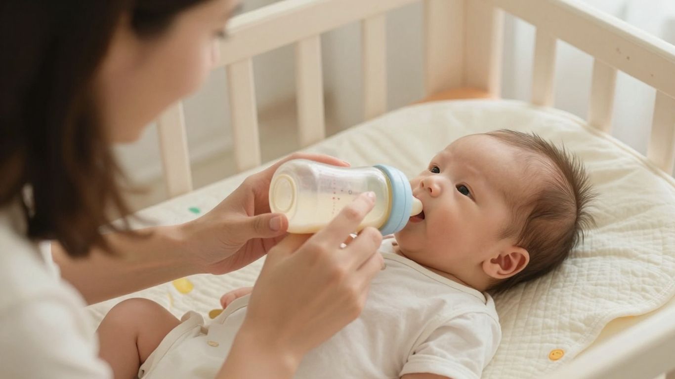Madre alimentando a su bebé tranquilamente