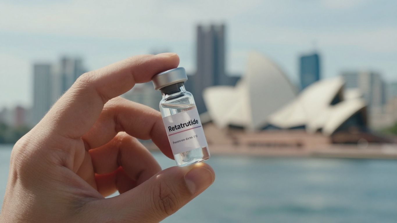 Retatrutide vial with Australian background