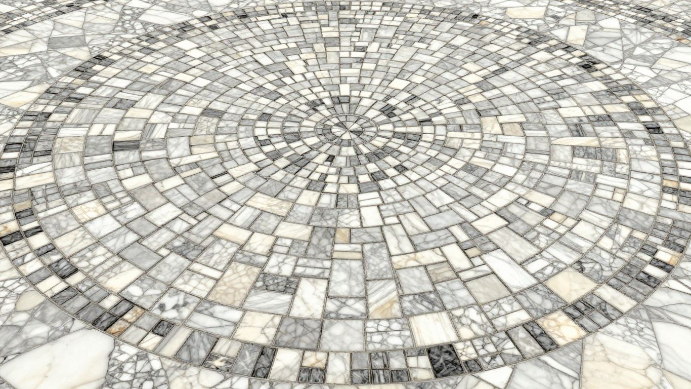 Classic basket weave marble mosaic tile pattern.