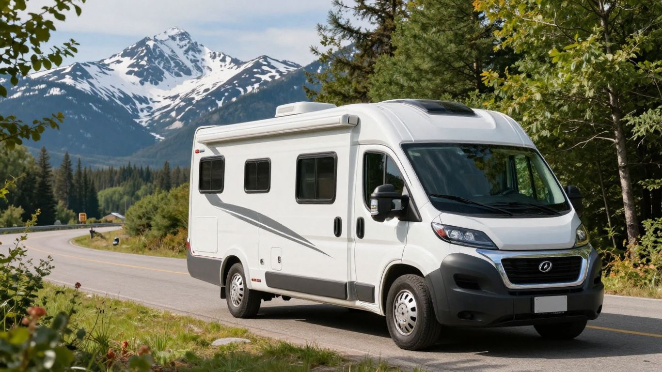 Motorhome parked in scenic Canadian mountains