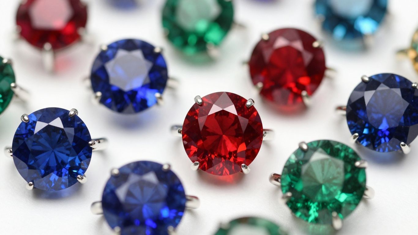 Collection of colorful gemstone rings