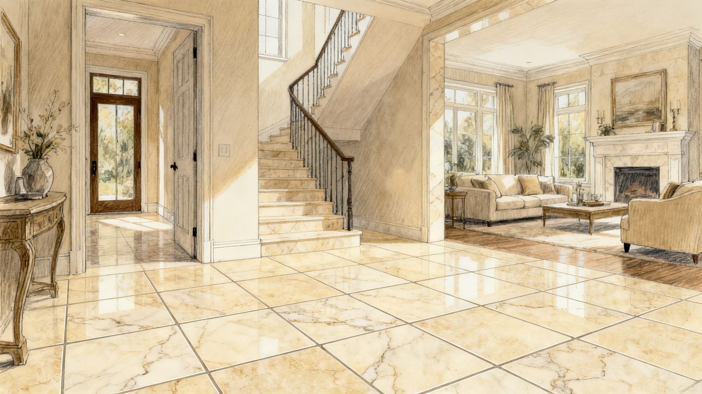 Baldosa Crema Marfil cálida en interior elegante