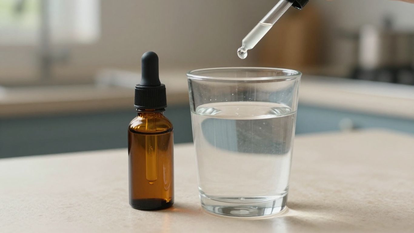 A glass of water beside mineral drops