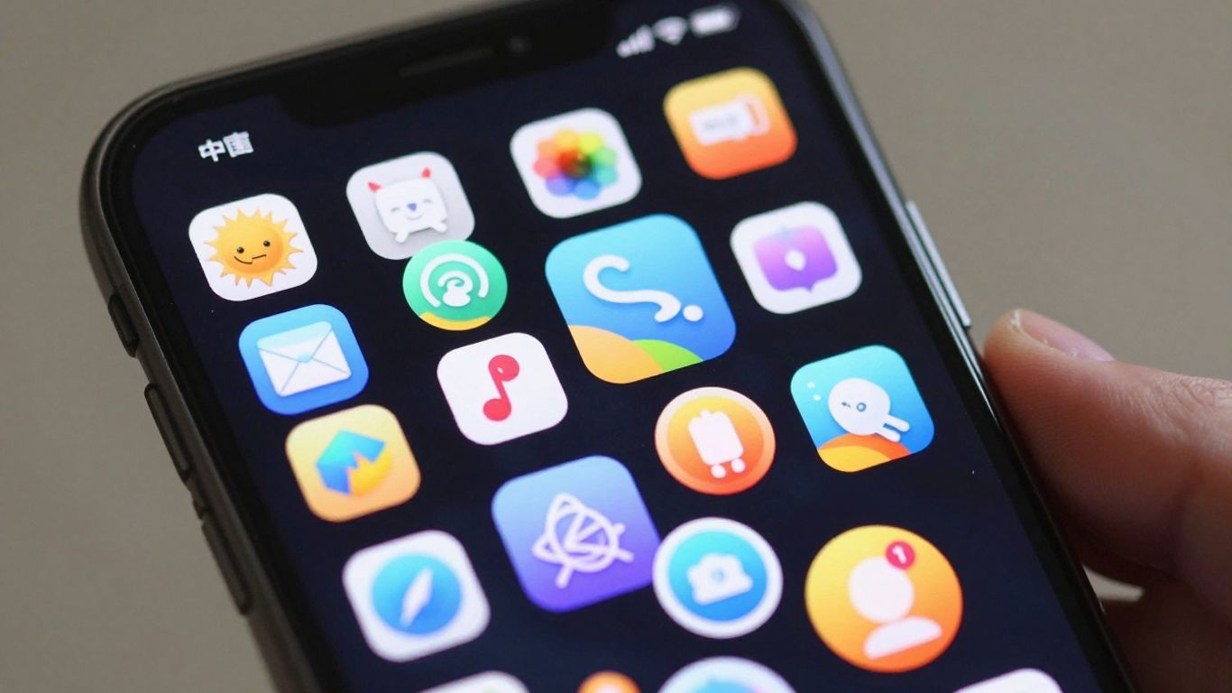 Ícones de aplicativos coloridos e únicos em uma tela de smartphone.