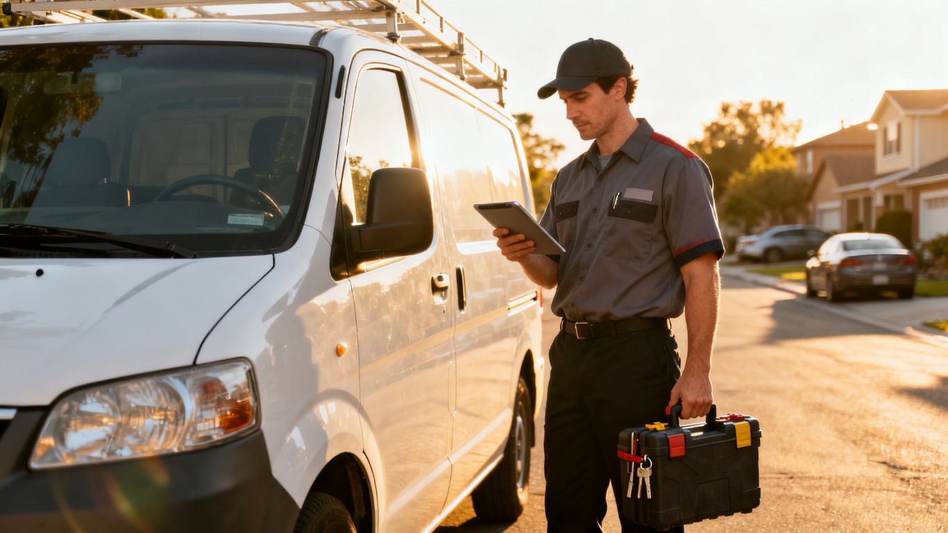 Technician preparing a locksmith van for local service
