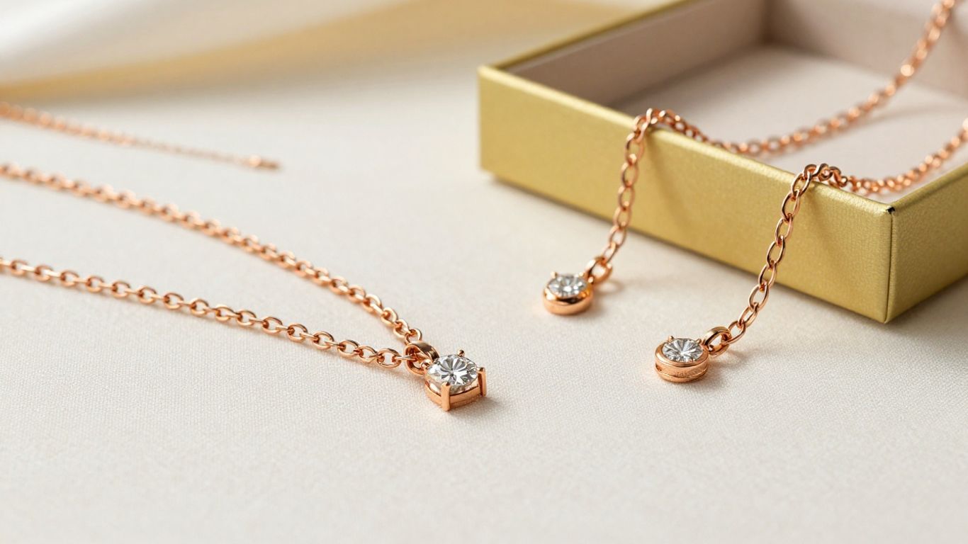 Gold chains and diamond pendants on a linen surface
