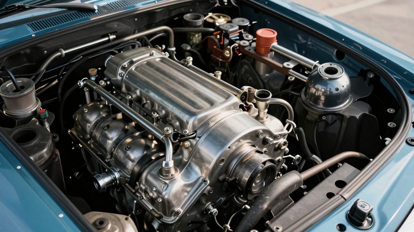 Holden and Ford engine bay with tools