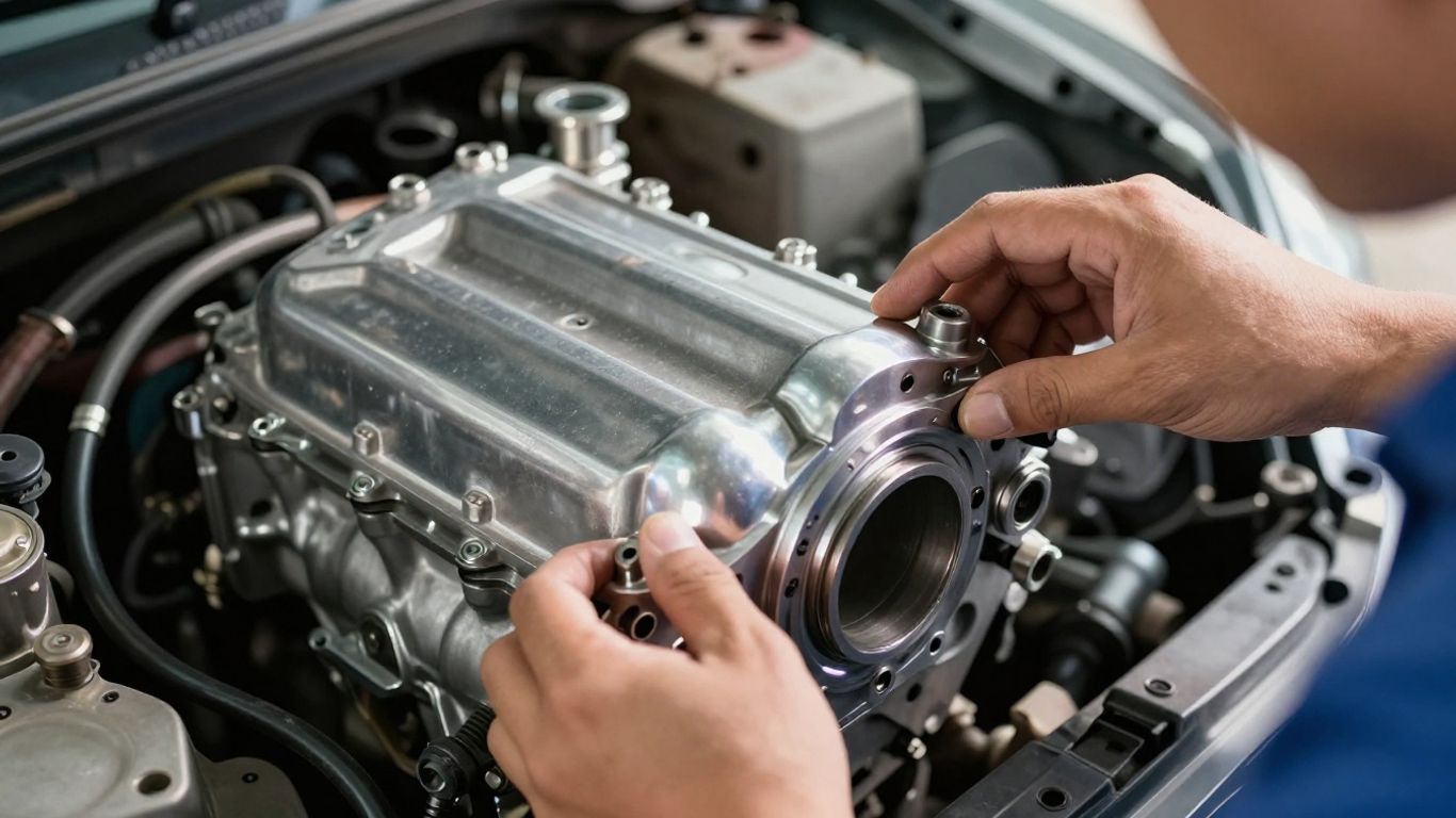 Mechanic removing quality Honda car part from wreck